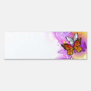 Monarch Butterflies on Purple Background Sign