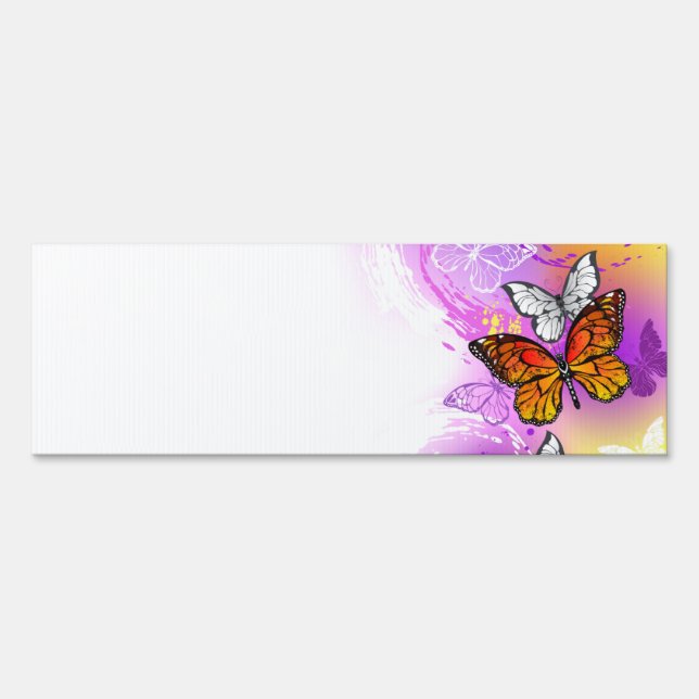 Monarch Butterflies on Purple Background Sign (Front)