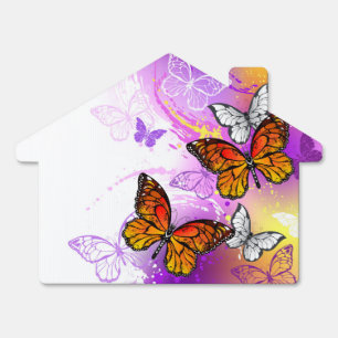 Monarch Butterflies on Purple Background Sign