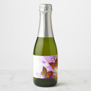 Monarch Butterflies on Purple Background Sparkling Wine Label