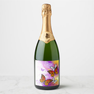 Monarch Butterflies on Purple Background Sparkling Wine Label