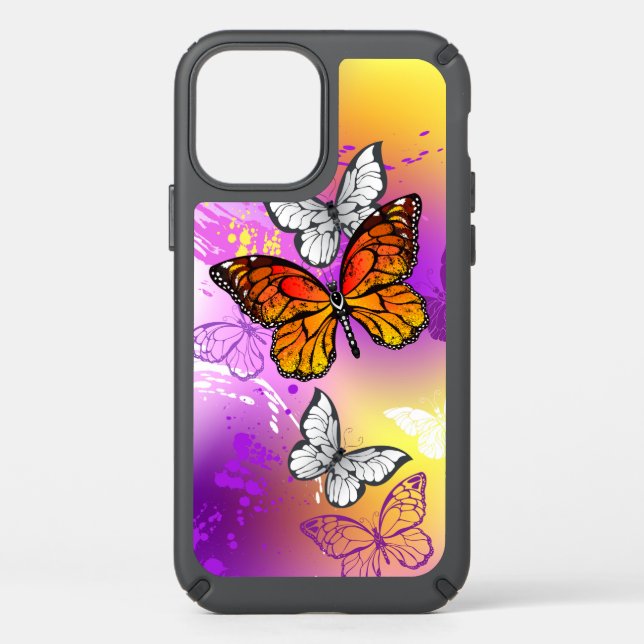 Monarch Butterflies on Purple Background Speck iPhone 12 Case (Front)
