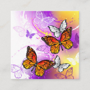 Monarch Butterflies on Purple Background Square Business Card