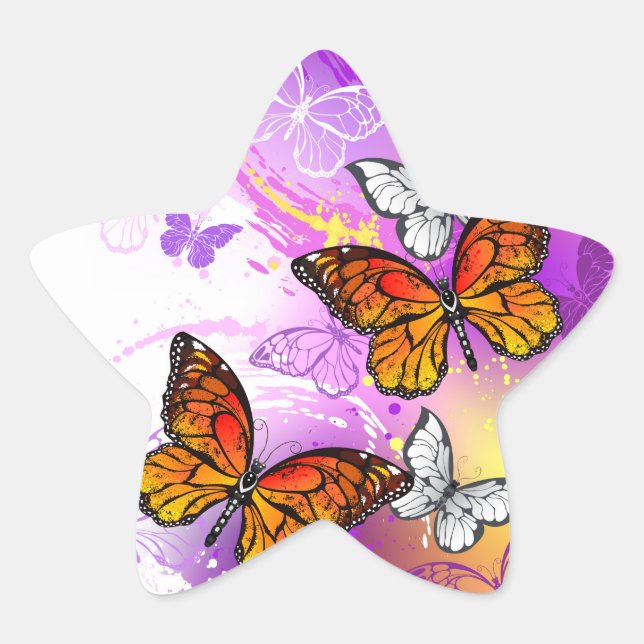 Monarch Butterflies on Purple Background Star Sticker (Front)