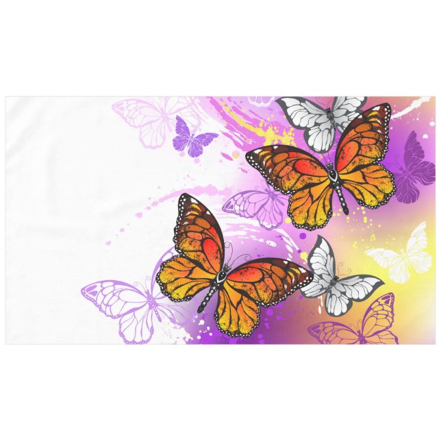 Monarch Butterflies on Purple Background Tablecloth (Front (Horizontal))