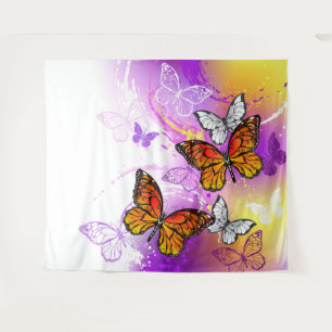 Monarch Butterflies on Purple Background Tapestry
