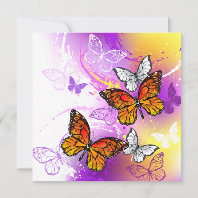Monarch Butterflies on Purple Background Thank You Card (Front)