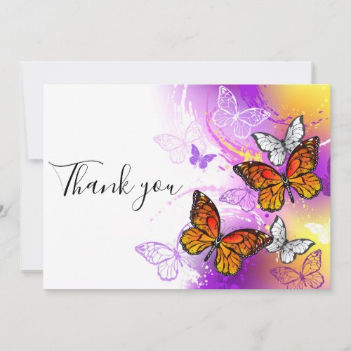 Monarch Butterflies on Purple Background Thank You Card