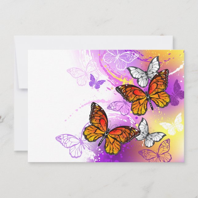 Monarch Butterflies on Purple Background Thank You Card (Front)