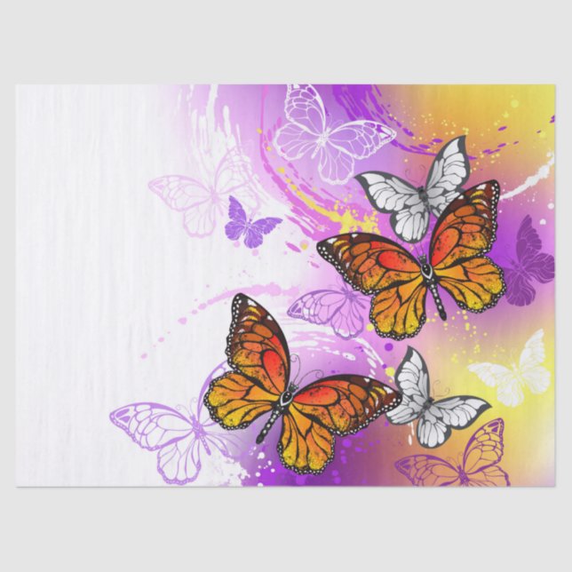 Monarch Butterflies on Purple Background Tissue Paper (Front)
