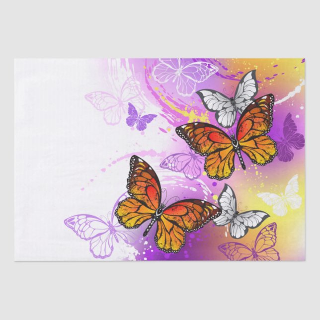 Monarch Butterflies on Purple Background Tissue Paper (Front)