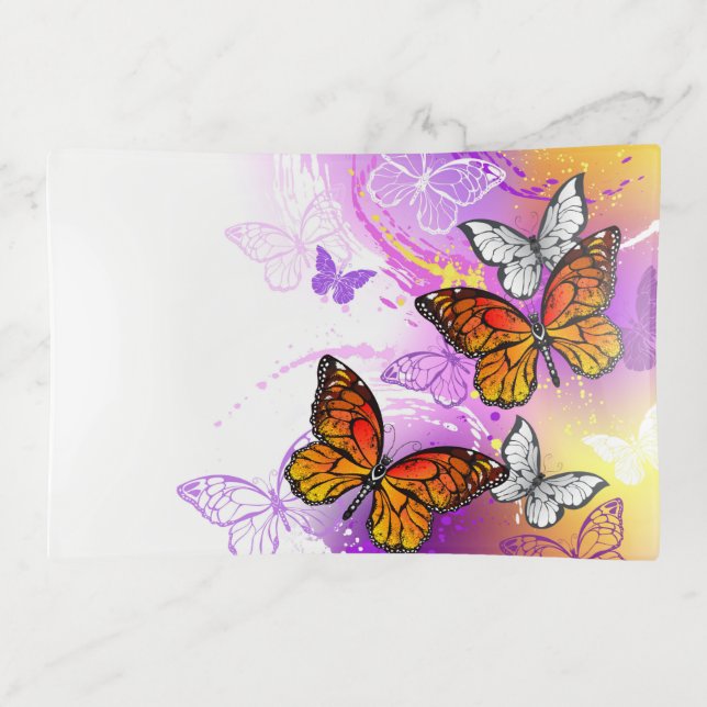 Monarch Butterflies on Purple Background Trinket Tray (Front)
