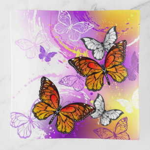Monarch Butterflies on Purple Background Trinket Tray