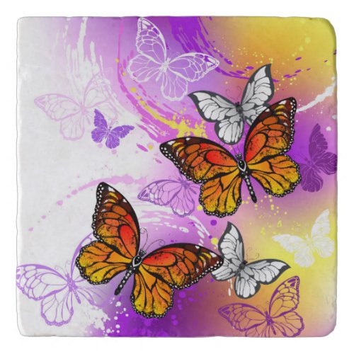 Monarch Butterflies on Purple Background Trivet