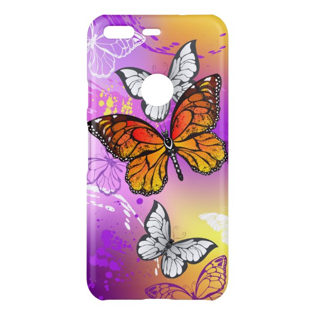 Monarch Butterflies on Purple Background Uncommon Google Pixel Case (Back)