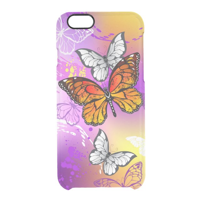 Monarch Butterflies on Purple Background Uncommon iPhone Case (Back)
