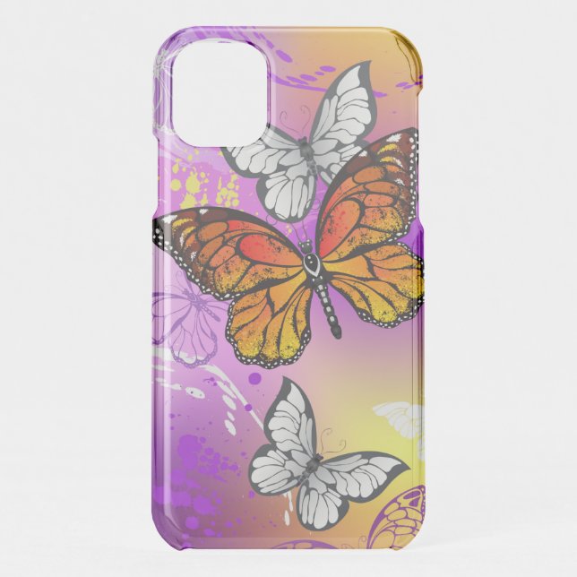 Monarch Butterflies on Purple Background Uncommon iPhone Case (Back)