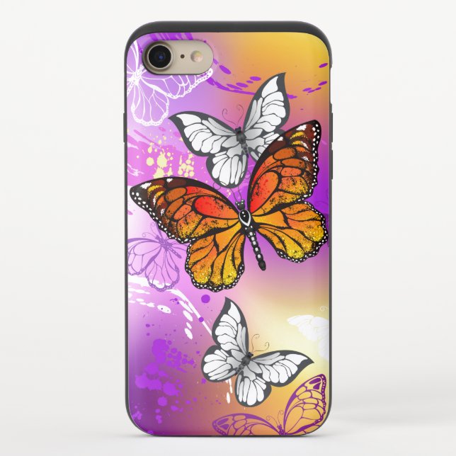 Monarch Butterflies on Purple Background Uncommon iPhone Case (Back)