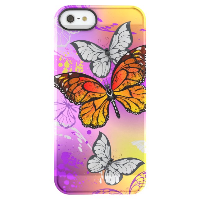 Monarch Butterflies on Purple Background Uncommon iPhone Case (Back)