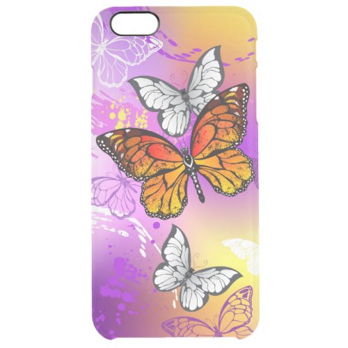 Monarch Butterflies on Purple Background Clear iPhone 6 Plus Case