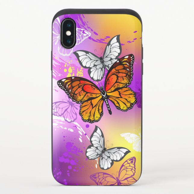 Monarch Butterflies on Purple Background Uncommon iPhone Case (Back)