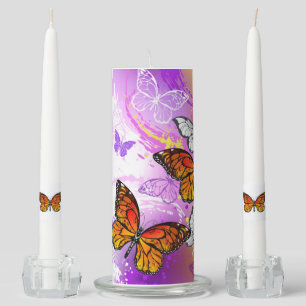 Monarch Butterflies on Purple Background Unity Candle Set