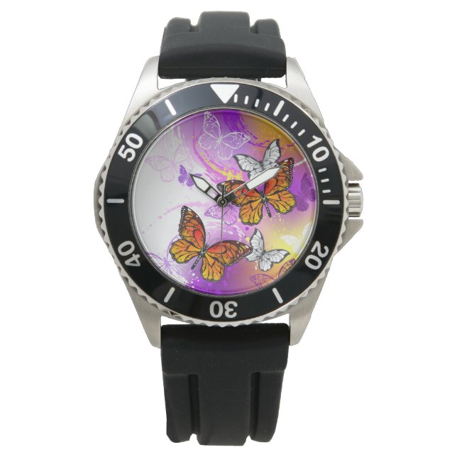 Monarch Butterflies on Purple Background Watch (Front)