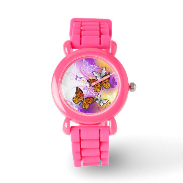 Monarch Butterflies on Purple Background Watch (Front)