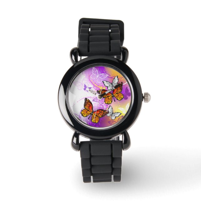 Monarch Butterflies on Purple Background Watch (Front)
