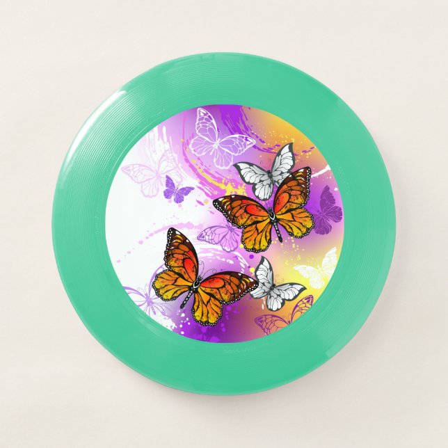 Monarch Butterflies on Purple Background Wham-O Frisbee (Front)