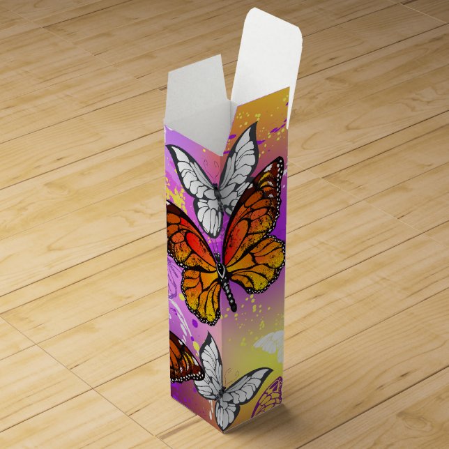 Monarch Butterflies on Purple Background Wine Box (Opened)
