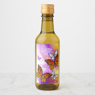 Monarch Butterflies on Purple Background Wine Label