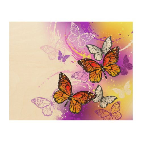 Monarch Butterflies on Purple Background Wood Wall Art