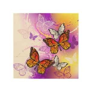 Monarch Butterflies on Purple Background Wood Wall Art