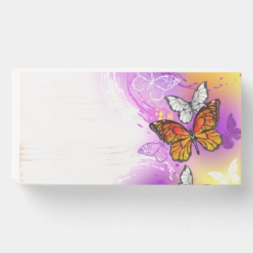 Monarch Butterflies on Purple Background Wooden Box Sign