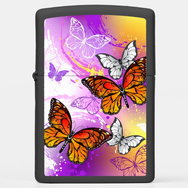 Monarch Butterflies on Purple Background Zippo Lighter (Front)