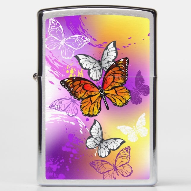 Monarch Butterflies on Purple Background Zippo Lighter (Front)