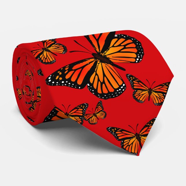 Monarch Butterflies on Red Neck Tie (Rolled)