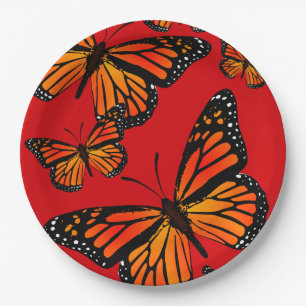 Monarch Butterflies on Red Paper Plates