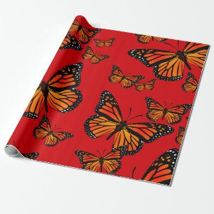 Monarch Butterflies on Red Wrapping Paper
