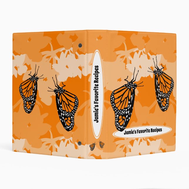 Monarch Butterflies Orange Named Favorite Recipe Mini Binder (Background)