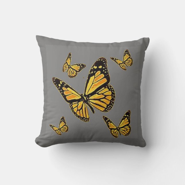 MONARCH BUTTERFLIES PATTERN  GREY ART THROW PILLOW (Front)