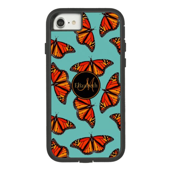 Monarch butterflies pattern light teal monogrammed Case-Mate tough extreme iPhone 8/7 case