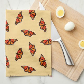 Monarch butterflies pattern pale yellow w monogram kitchen towel