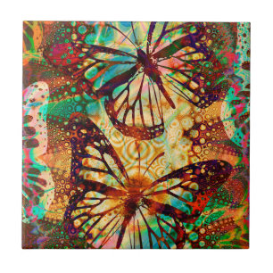 Monarch Butterflies Psychedelic Tie Dye Ceramic Tile