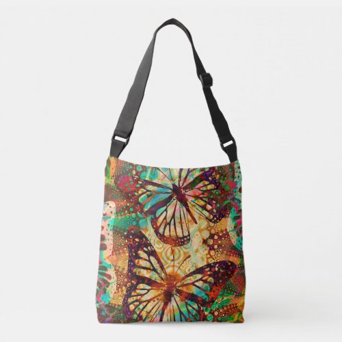 Monarch Butterflies Psychedelic Tie Dye Crossbody Bag