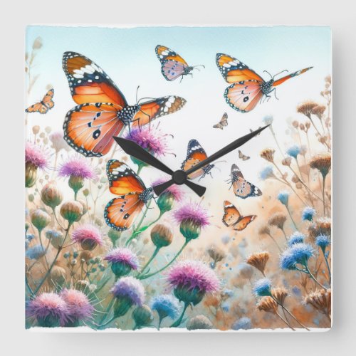Monarch Butterflies REF257 _ Watercolor Square Wall Clock
