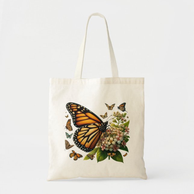 Monarch Butterflies Savoring Flower Petals Tote Bag (Front)