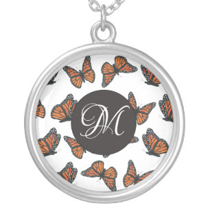 Monarch Butterflies Silver Plated Round Necklace