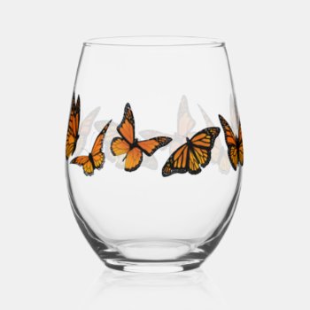 Monarch Butterflies  Stemless Wine Glass by tigressdragon at Zazzle
